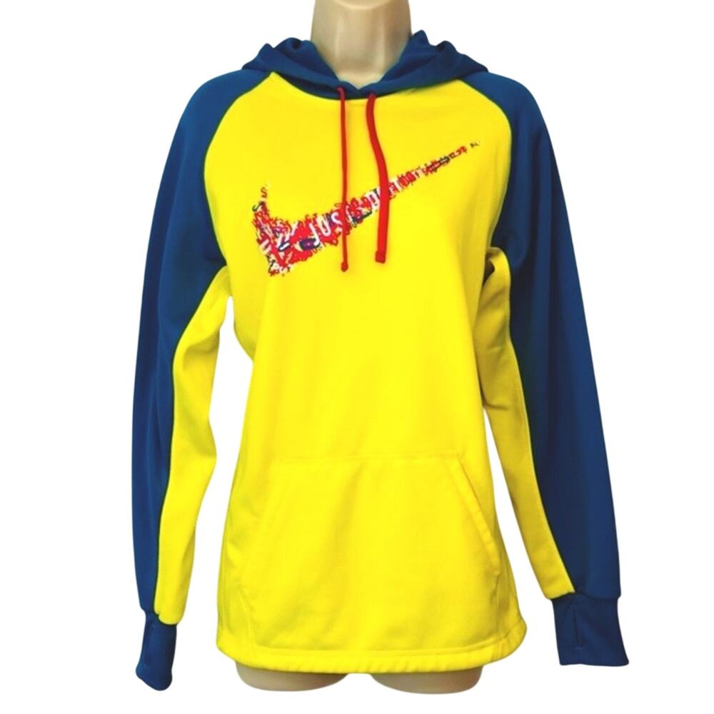 Nike Therma Fit Two Tone Yellow Turquoise Hoodie Pink Swoosh Logo - Picture 1 of 16